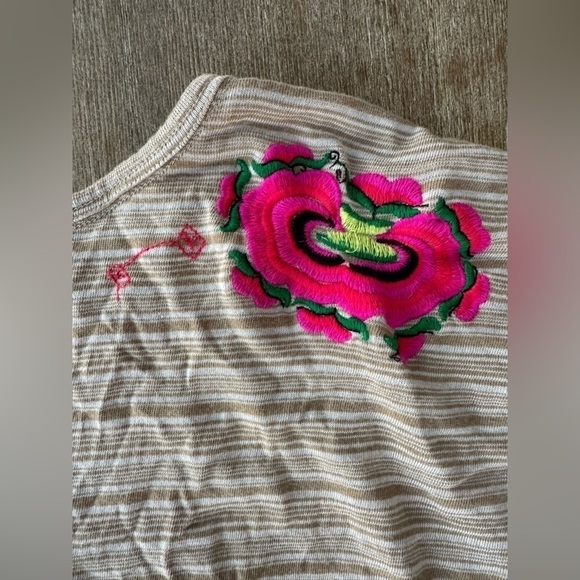 Free People Brown Striped Bohemian Oversized Neon Embroidery Women’s Top Medium - Picture 9 of 11